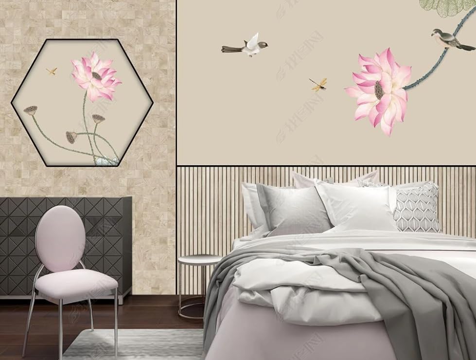 Papier Peint Intissé Haut de Gamme Lotus Dessin Main 200x140cm