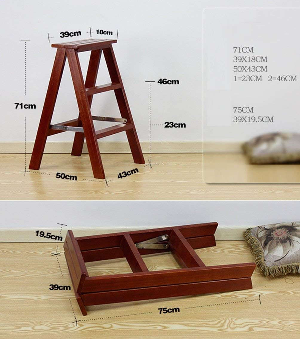 Portable Solid Wood Ladder Home Folding Ladder Stool Ladder Oak Ladder Multi-Function Three-Step Ladder A+/a