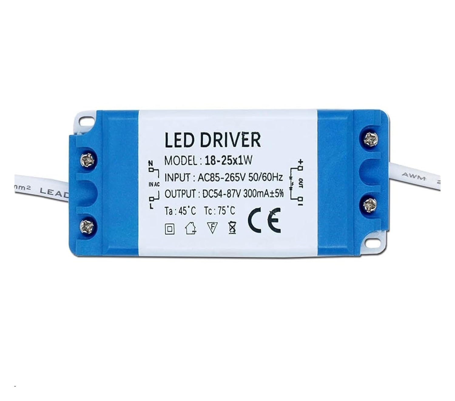 LED Driver Power 300mA 3W 8W 10W 15W 18W 20W 30W 36W Constant Current Automatic Voltage Control Lighting Transformer(AC85V-265V_18-25X1W)