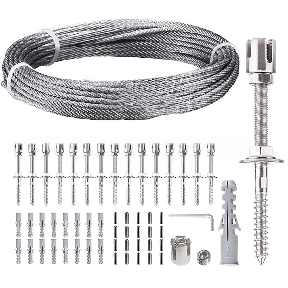 Flessibile 304 per graticcio in filo di acciaio inossidabile per pareti esterne, telaio antiruggine per piante rampicanti con design a flusso d'aria, kit di cavi da giardino fai da te, 16 m