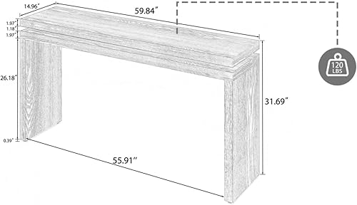 Miniatura 2 de Mesa de entrada de madera retro de 60 pulgadas, mesa consola de granja natural con diseño de suspensión de doble tablero para sala de estar, fácil