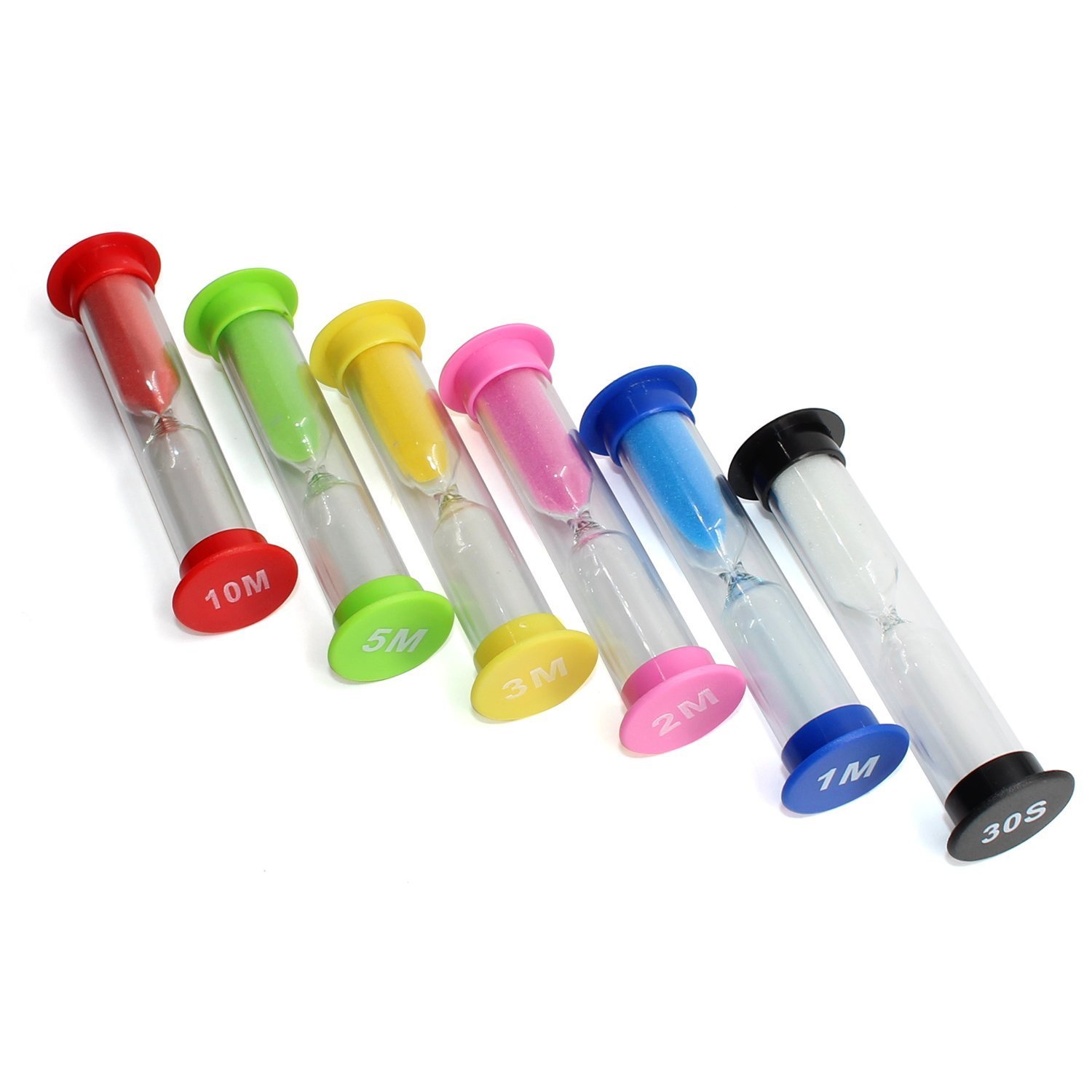 Multicolor Sandglass Timers - Small Colorful Sandglass Sand Clock Colored Timer Suit 30sec1min2mins3mins5mins10mins (6pcs) Mini Toy Hourglass Set for Kids at Home and School 1