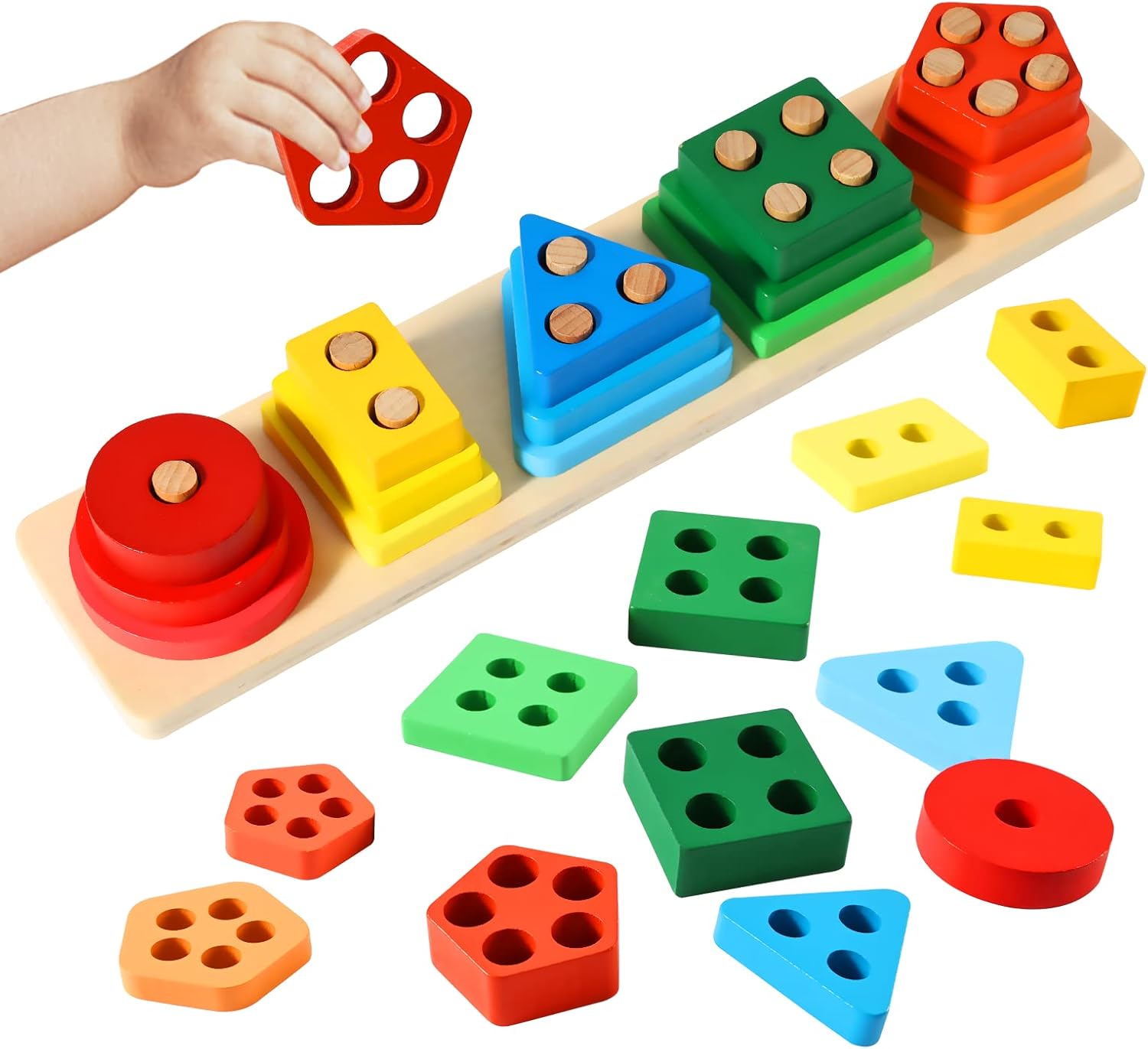 Abellzos Montessori Toys for 12 Year Old, Wooden Blocks Sorting