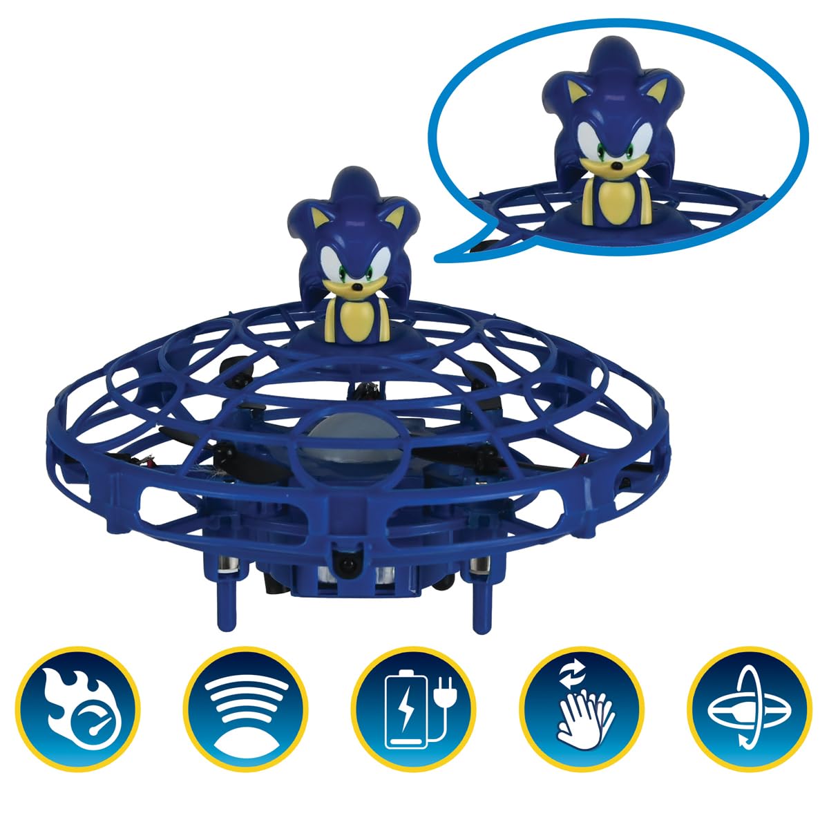 Lexibook, RC UFO Flying Sonic con luci e controllo gestuale, controllo a mani libere con batteria ricaricabile, Blu, UFOSN