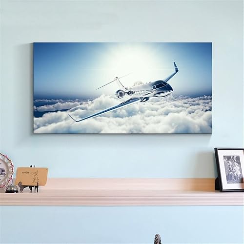Vista 4 de Imágenes de aviones de avión, arte de pared en lienzo con diseño de avión privado de pasajeros, pósteres e impresiones artísticas de pared para sala