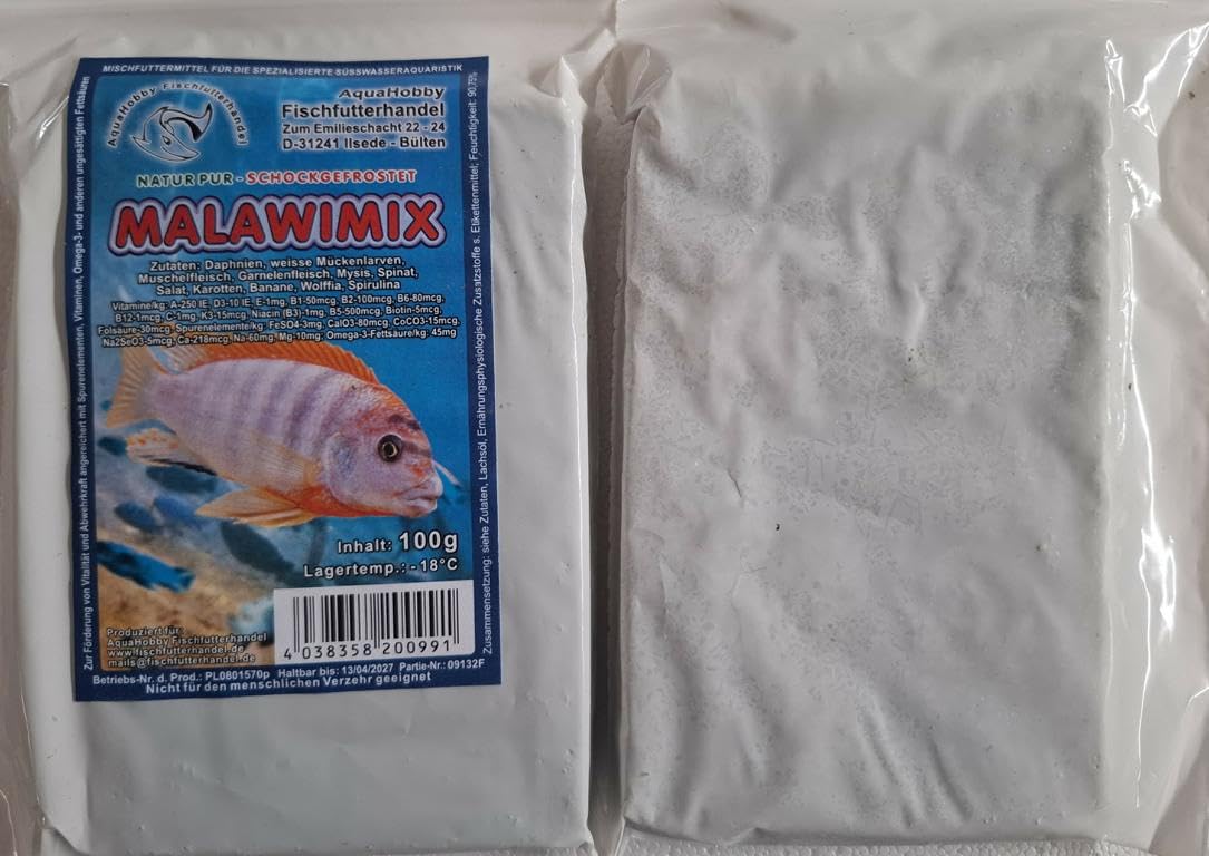 Malawi Mix Frostfutter 100g – Cichlidenfutter für Malawisee Buntbarsche, mit Spirulina, proteinreiches Fischfutter Aquarium (50x100Gr)
