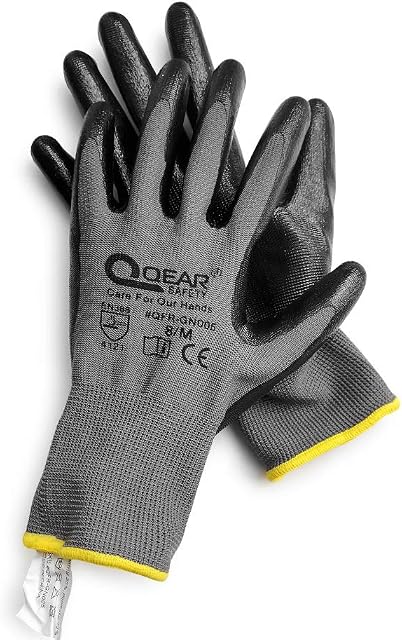 12 Pairs Nitrile Rubber Coated Work Safety Gloves, Multi-Function, Light-Weight, Abrasion, Oil/Greasy Resistance Palm (9/Large)
