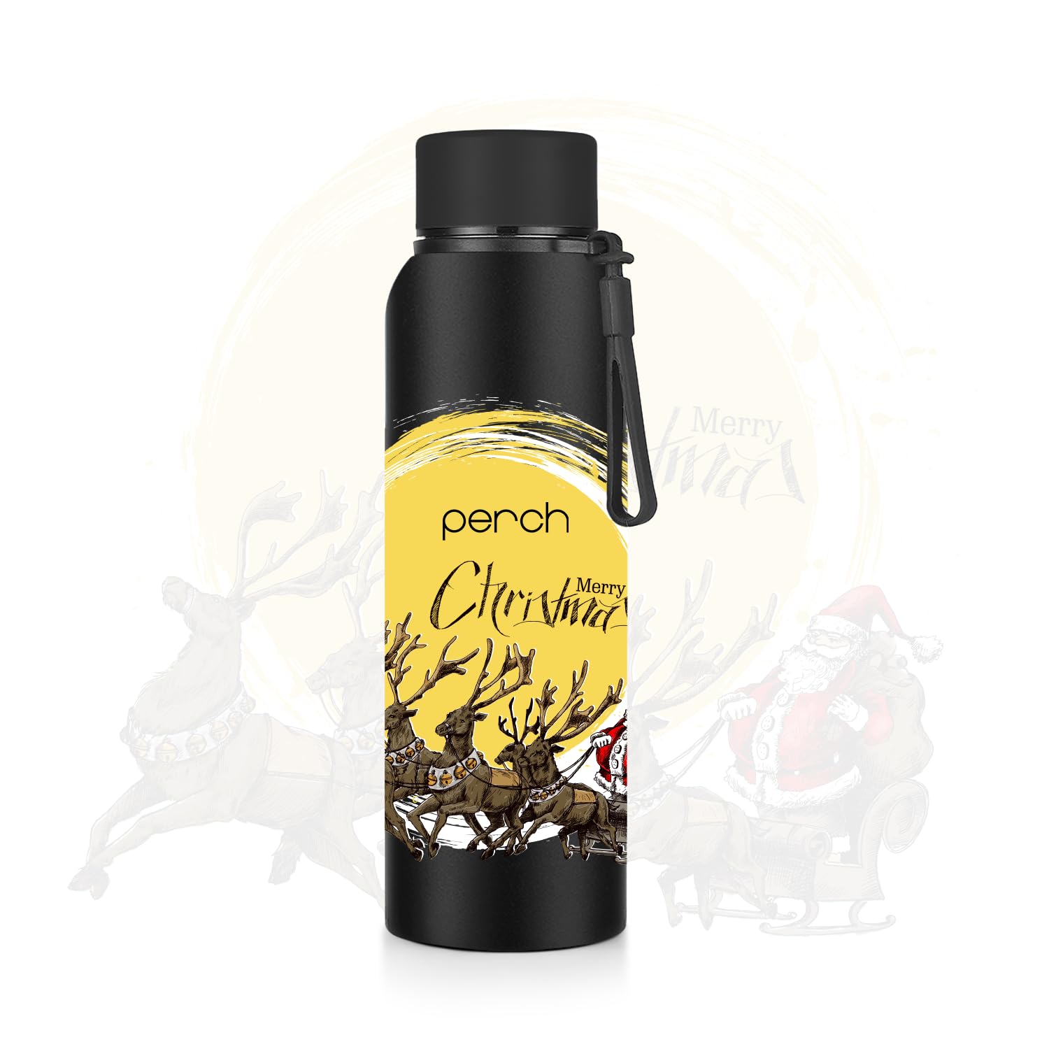 Perch Zenith Christmas Edition | Triple-Layer Vacuum Insulated 3D Printed Bottle|Hot and Cold Stainless Steel Water Bottle 720ml|ISI Certified, Leakproof & BPA-Free|Gift for Men & Women|Santa on Wheel