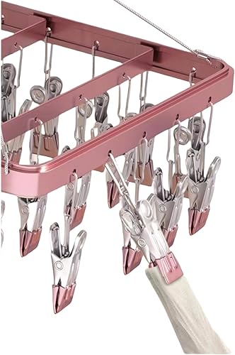 Miniatura 7 de Perchas de metal con 36 clips, resistente al viento, gancho para ropa interior, clip plegable para ropa interior, para calcetines, brasieres (rosa)