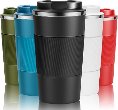 YINJOYI Travel Mug Reusable Coffee Cups Thermal Insulated Vacuum Insulation Stainless Steel Bottle for Hot Cold Drinks Black, 380ml