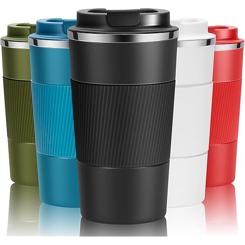 YINJOYI 17oz Travel Coffee Cups Insulated Mug Thermal Tumbler to Go with Lid Leak Proof Reusable Stainless Steel Coffee Mug Spill Proof for Hot and Iced Cold Drinks (Black, 510ml)