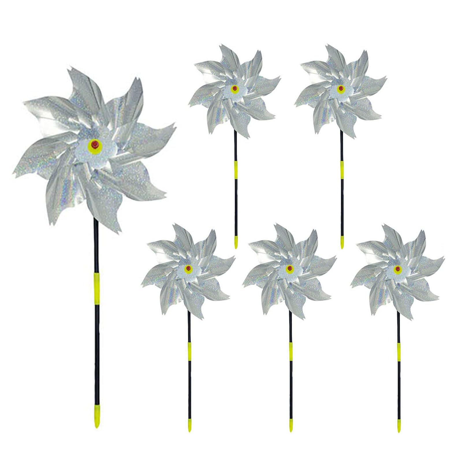 Yaclonq6 Pack Reflective Bird Repellent Windmill, Reflective Birds Deterrent, Repellent Windmills Scare Birds, Protect Garden Crop Fruit Flower,Reflective Pinwheels With Stakes