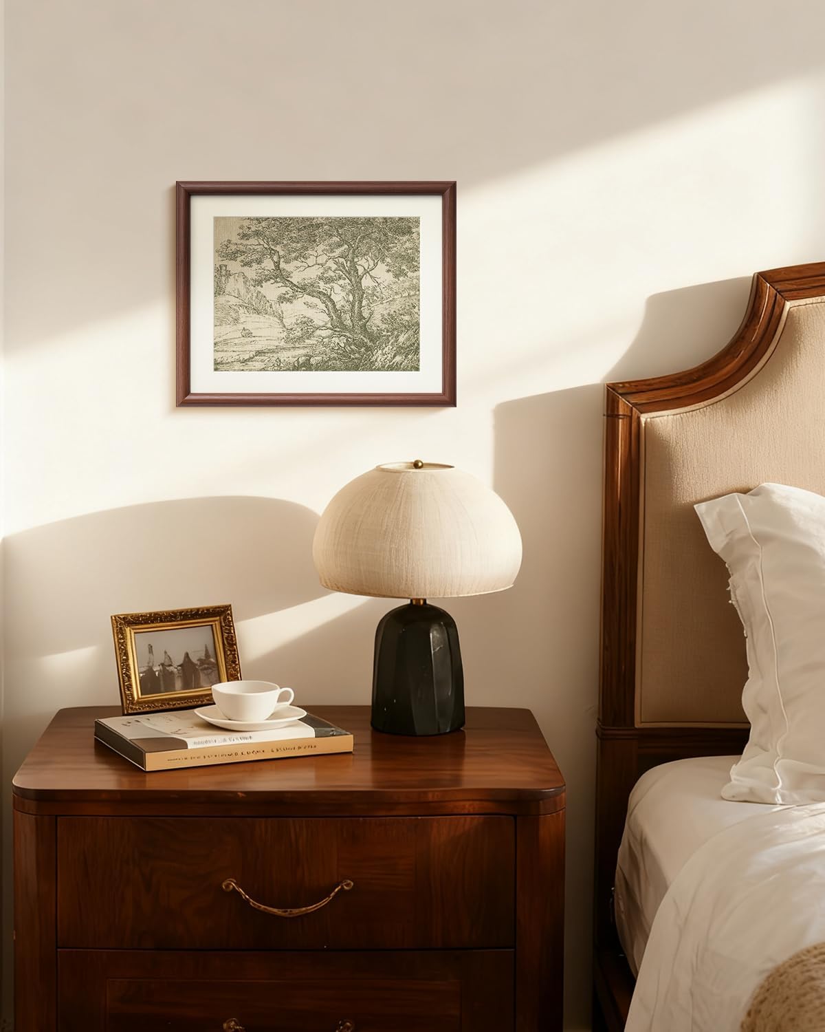InSimSea Brown Framed Oak Tree Wall Art, Vintage Farmhouse Cottage Landscape Sketch Painting decor for Living Room Library Hallway Shelf,11x14in, with Acrylic Panel, Canvas Prints Picture