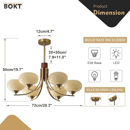 Miniatura 2 de BOKT Lámparas Colgantes de Techo Vintage de 6 Luces Araña Sputnik Dorada Lámpara Colgante Amarillo Leche Nórdica Arañas Sputnik de Mediados de Siglo