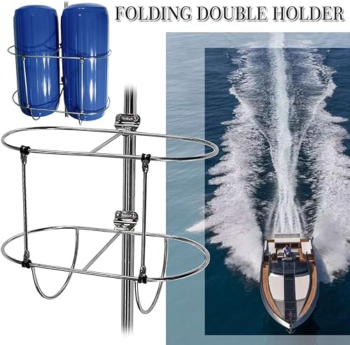 Miniatura 4 de PROMOTOR Soporte de guardabarros doble de acero inoxidable para guardabarros de barco (apto para guardabarros de barco de 7, 9 y 11 pulgadas de