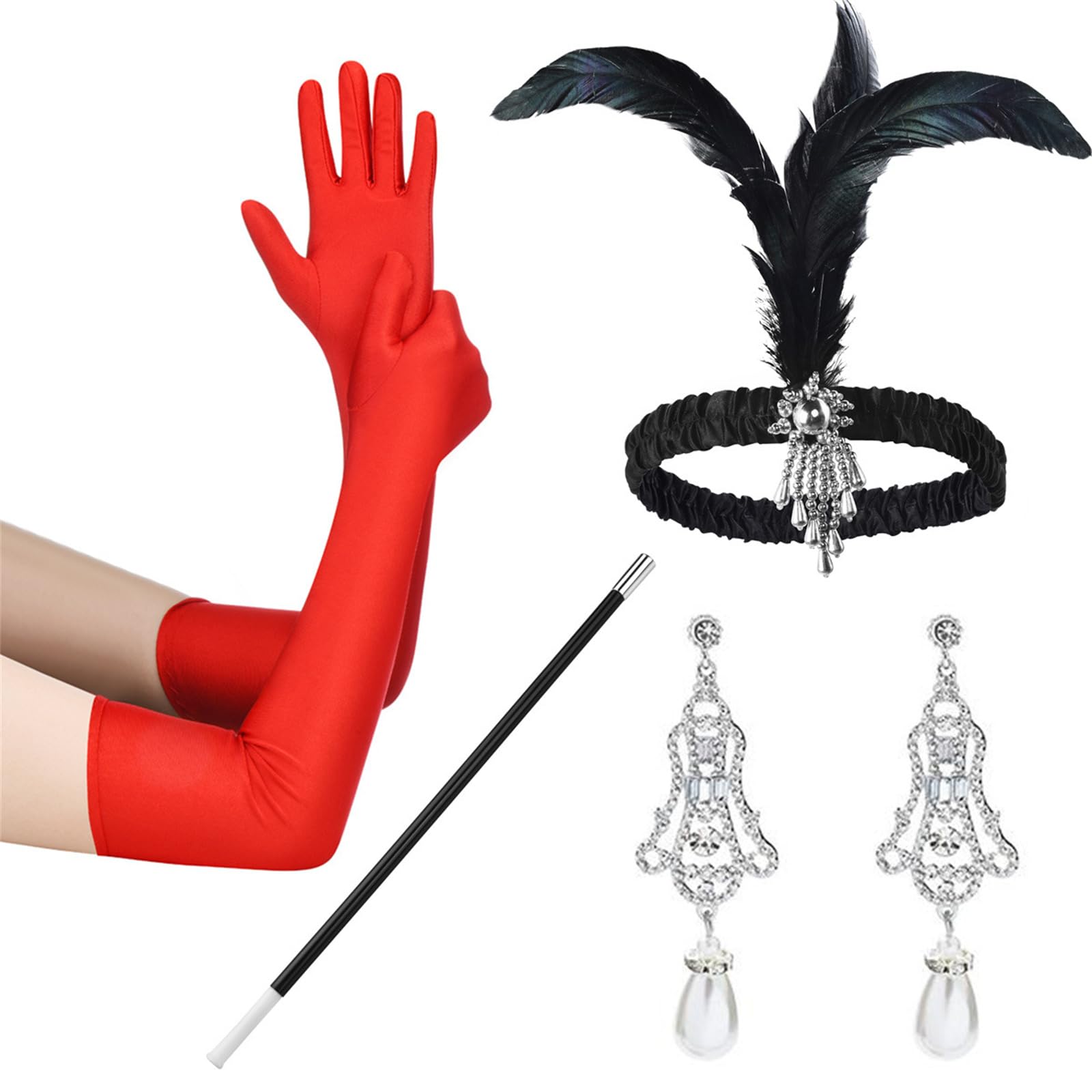 Fentency Vintage Women Costume Accessories Set Headband Satins Gloves Earrings for Cocktail Party