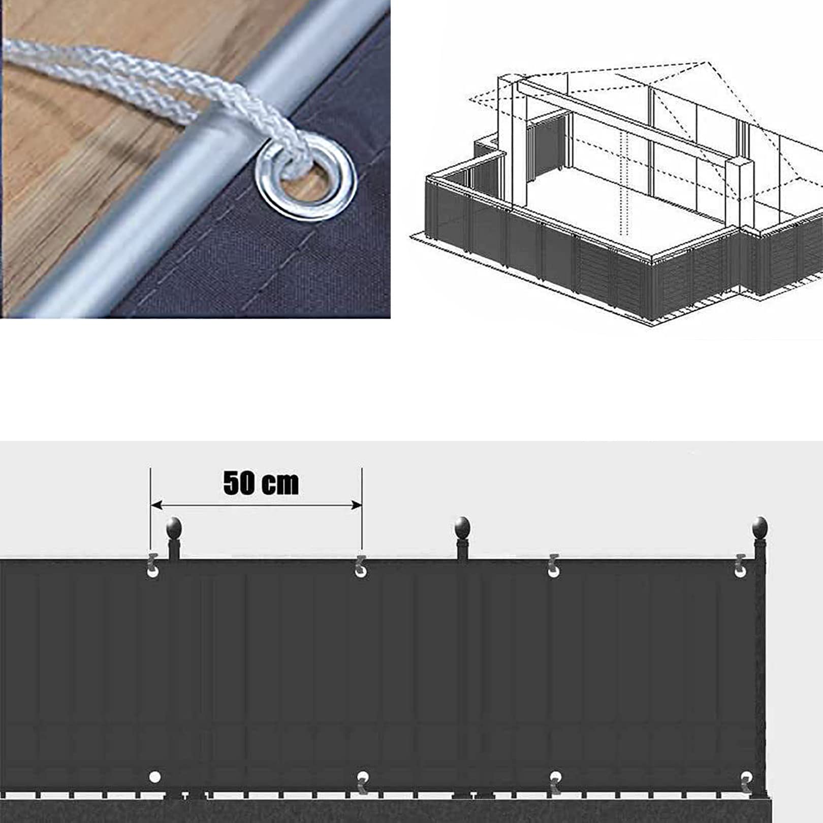 LYGBAOFUL Vela Parasole Impermeabile 1,5x5 m con Corda di Fissaggio Ideale per Patio, Cortile, Prato e Piscina, Tessuto Traspirante, Grigio Chiaro