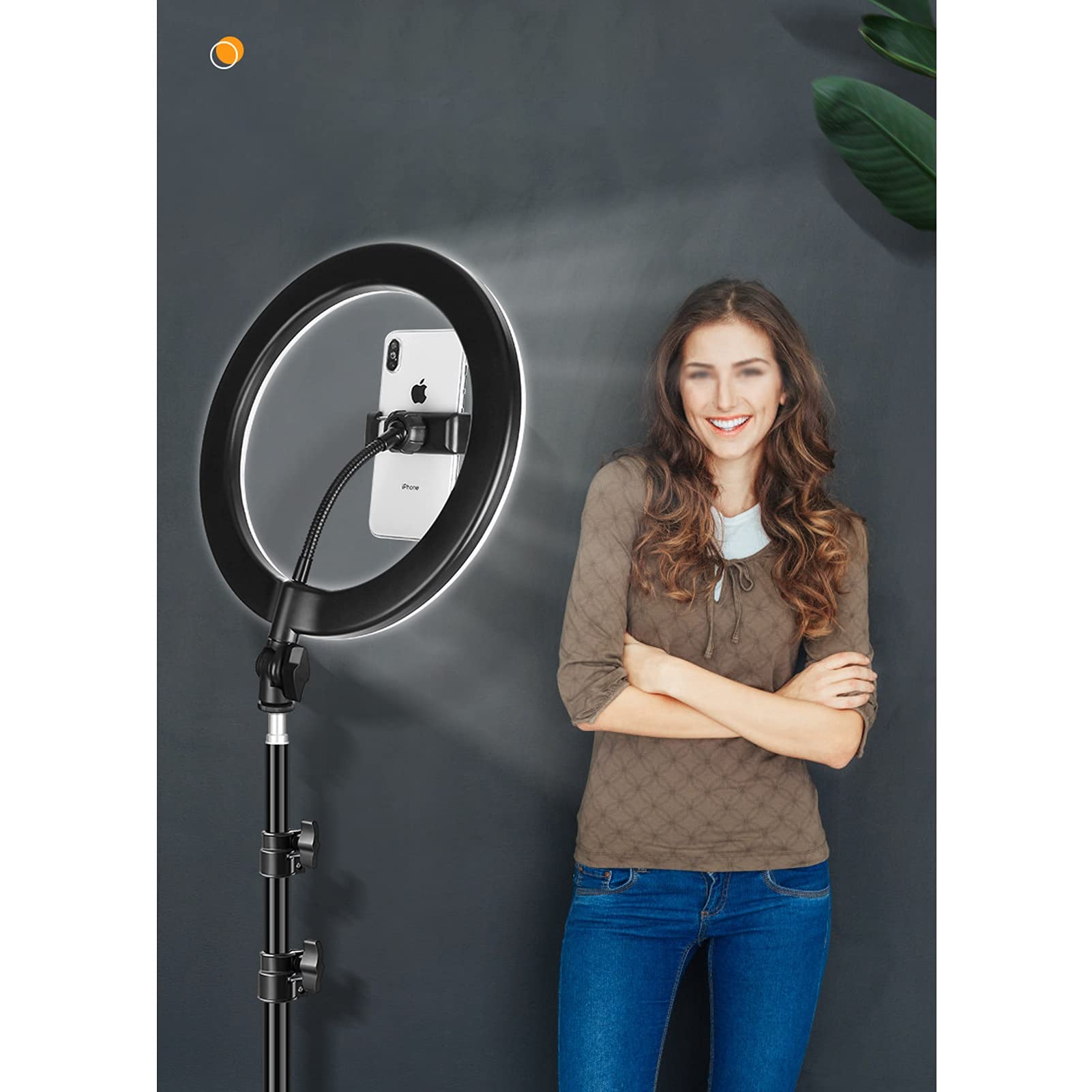 Treppiede con luce di riempimento per selfie, luce per fotografia ad anello dimmerabile con 3 modalità colore, supporto per telefono cellulare per video, trucco (dimensioni : 26 cm di luce) (32 cm