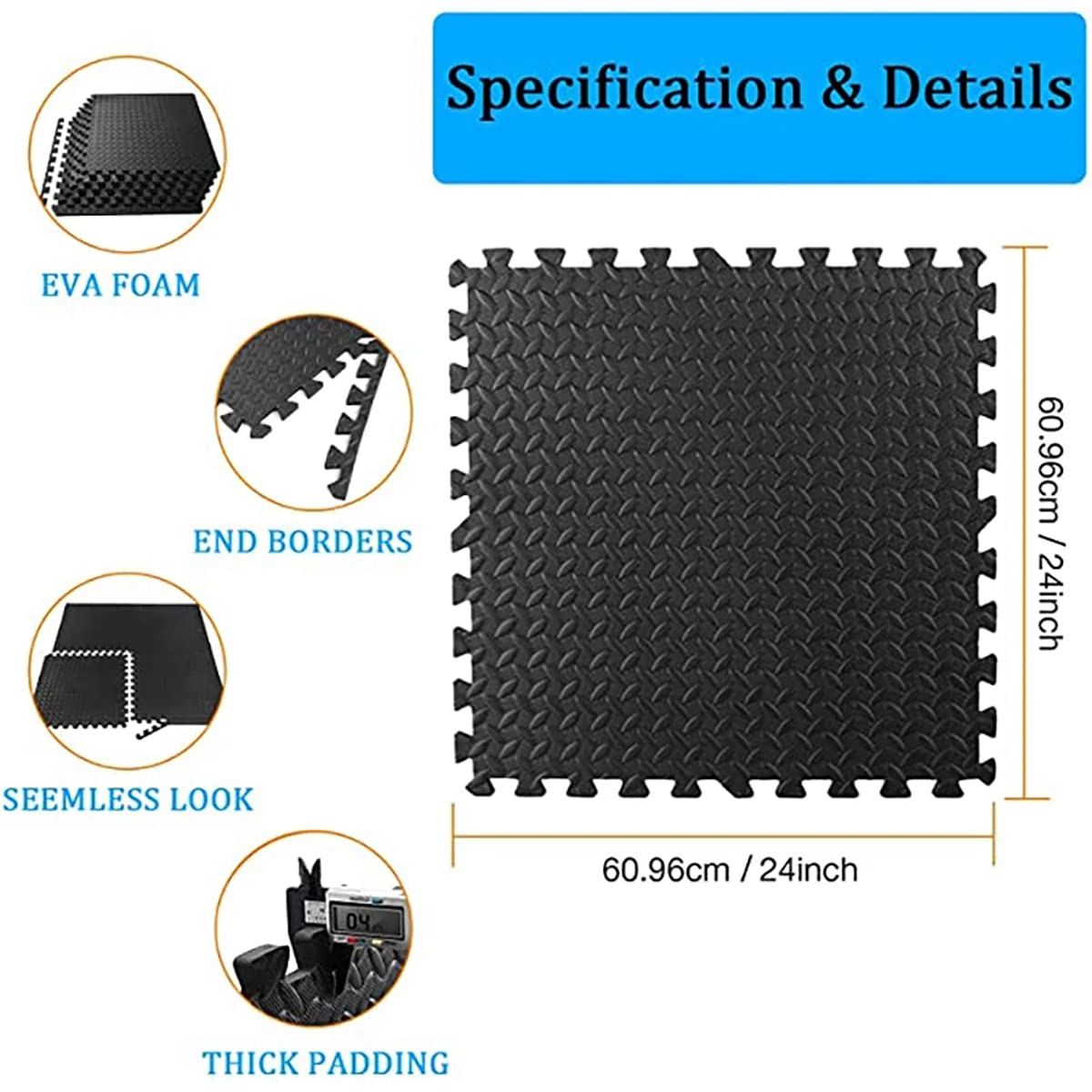 Tappetino Antiscivolo Tappetino Piastrelle Yoga/palestra In EVA, 60x60 Cm, Spessore 12 Mm, Antiscivolo, Facile Pulizia Tappetini Ad Incastro - Foto 7