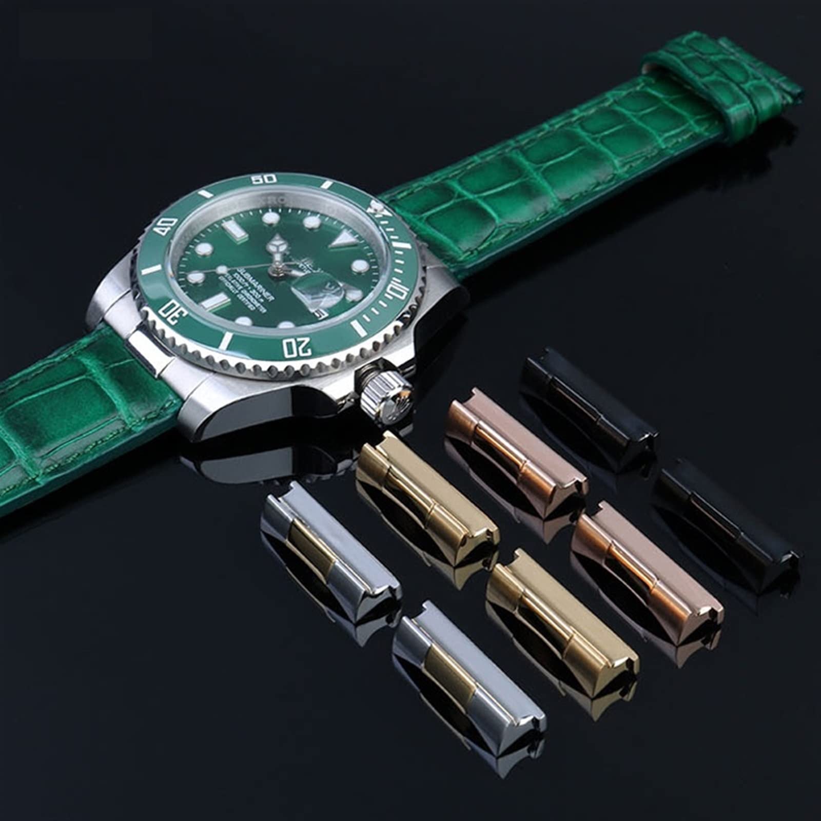 GUMMMY 20 mm masywne zakrzywione stalowe ogniwo czołowe tylko do zegarka Rolex pasek gumowy skórzany pasek bezszwowe połączenie, 20mm, Agat