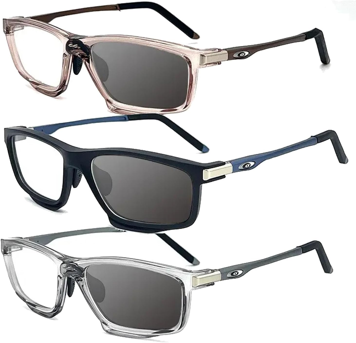 Sports Outdoor Aluminum Magnesium Ultra-Light Color-Changing Multi-Focal Reading Glasses, Anti Blue Light Glasses Women Men (2.5 x,3 Colors A)