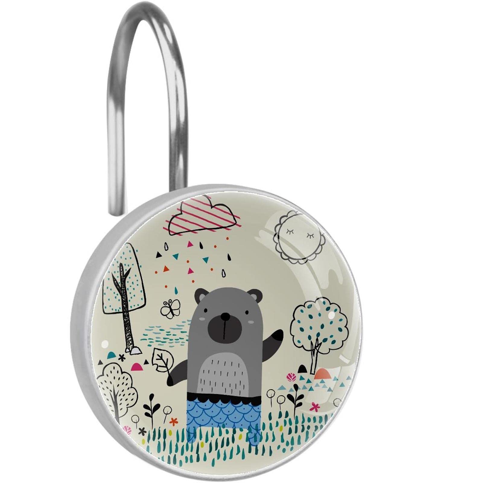 Crochets de rideau de douche ours lot de 12 anneaux inox salle de bain