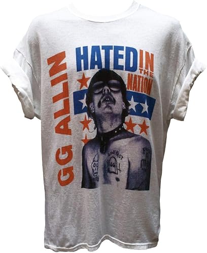 Zhfcnukc Men's White Gg Allin T Shirt Antiseen Discharge Hardcore Punk Rock Metal Graphic Band Tee