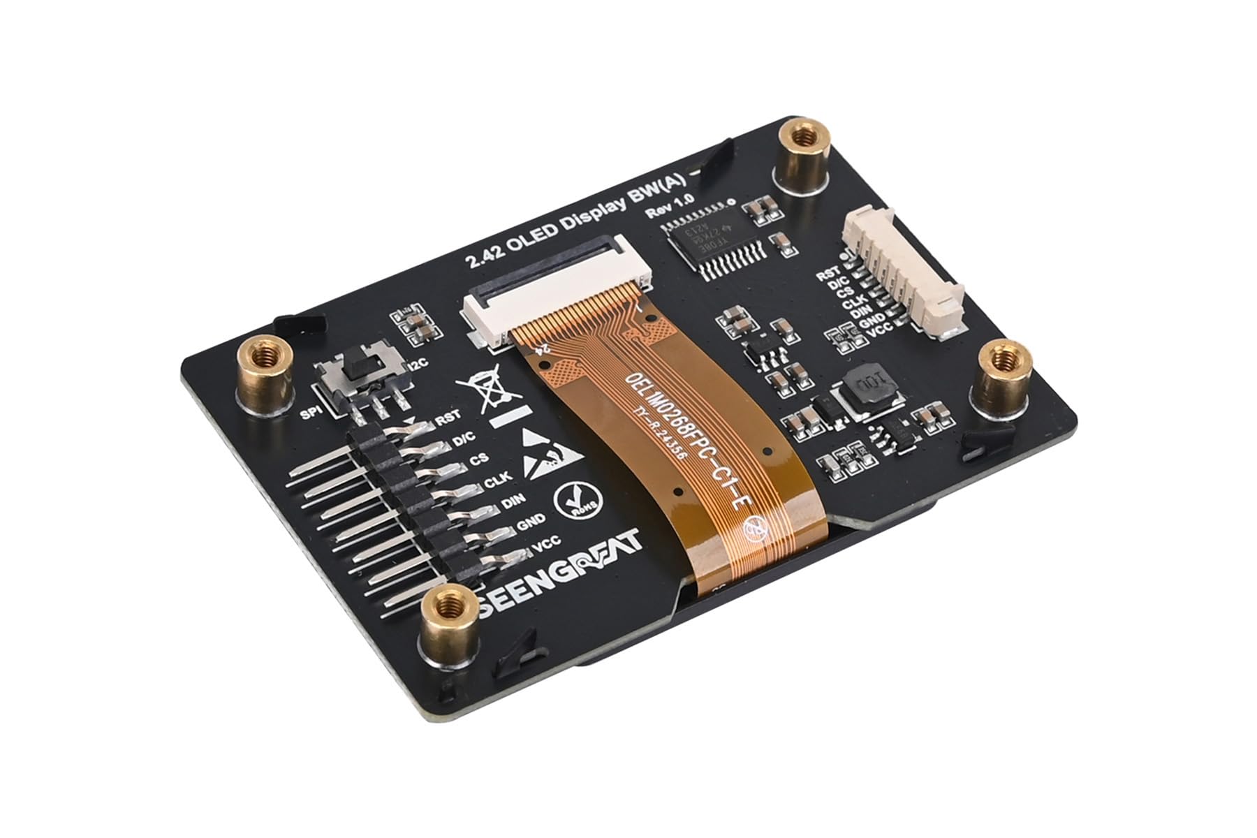 2.42inch OLED Display Module - 128x64 Resolution, SPI/I2C, Compatible with Raspberry Pi/Arduino, SSD1309 Driver Chip with Metal Case (Yellow)