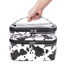 imerelez Double-layer Cosmetic Bag Makeup Bag Travel Makeup Bag Makeup Bags for Women Cosmetics Cases Portable Waterproof Foldable (Cow Print)