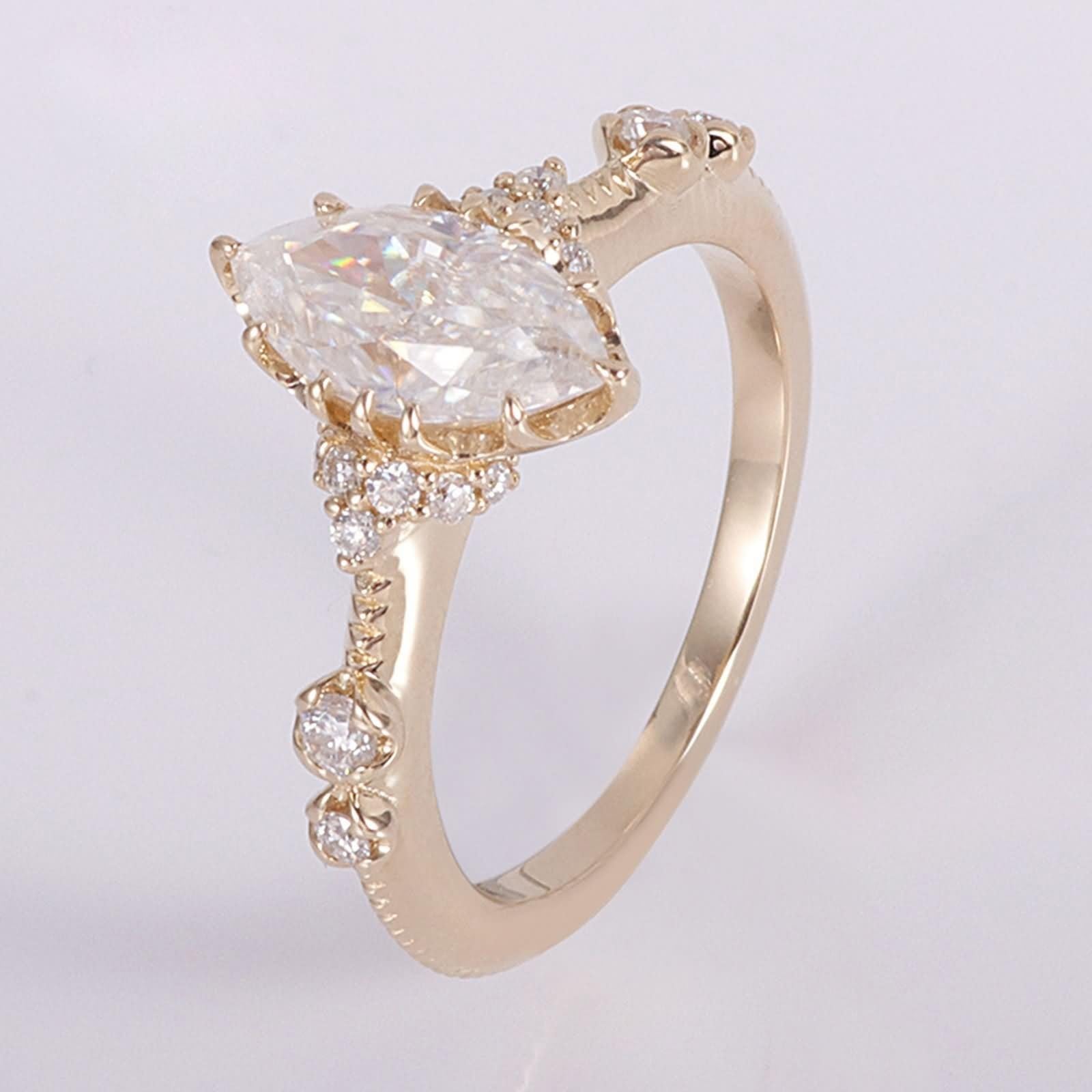 Anillo de oro para mujer 585 de oro auténtico de 14 quilates, anillos de parejas, blanco moissanita, marquesa, anillo de boda con forma de marquesa con moissanita, anillo para mujer