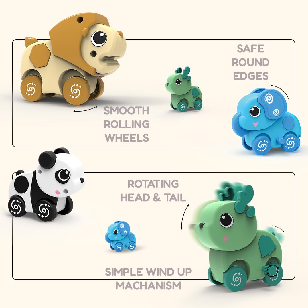 Innovitoy Wind Up Animal Crawling Toy – Random Animal Design, Assorted Elephant, Lion, Panda or Fawn, Educational Mechanical Toy for Early Learning, Battery Free, Pack of 1 3