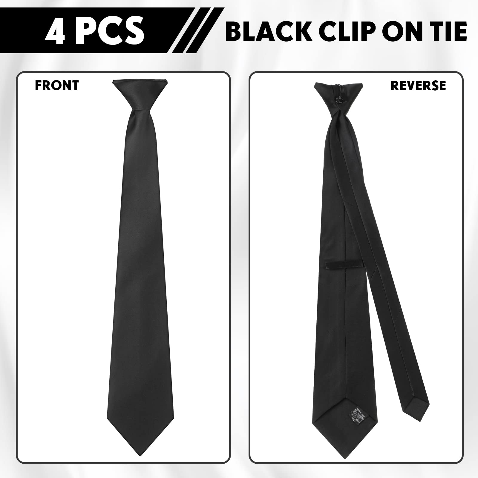 Corbatas de clip para hombre, 4 unidades, color sólido, preatadas, con clip, corbatas de botón, Negro -, Talla única 3