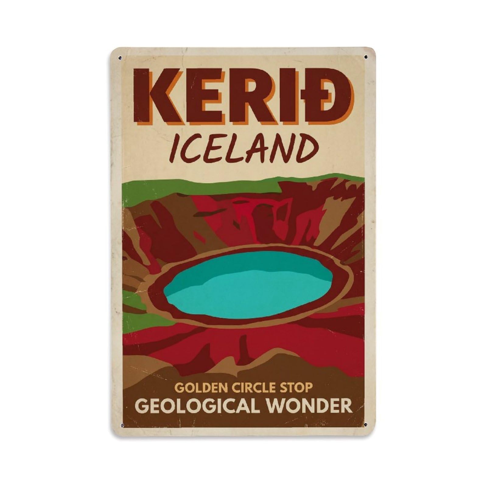 Gead 8X12inch Style Vintage Travel Kerid Iceland Crater Metal Tin Sign