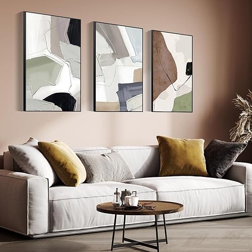 Juego de 3 marcos de arte de pared en lienzo, decoración abstracta y minimalista, estilo natural, pósteres e impresiones, arte de pared de gran
