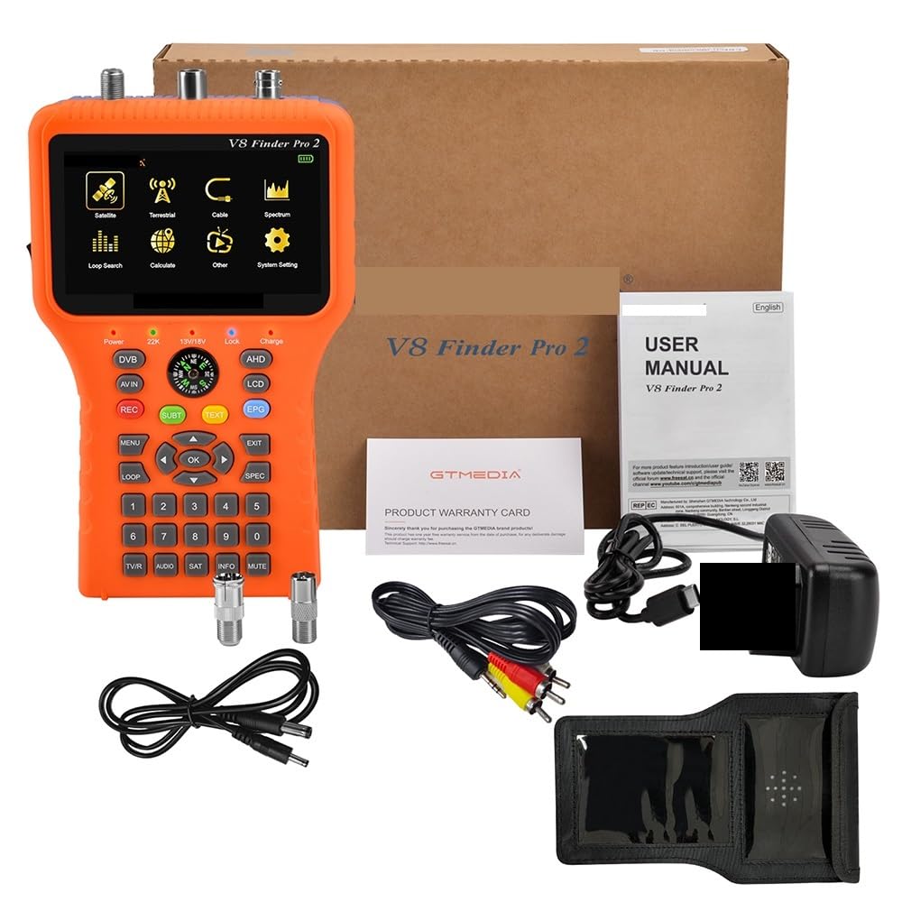 Medidor de Campo TDT, V8 Finder Pro2 - Medidor de señal satelital DVB-S2/T2/C, buscador de satélite digital HD con HEVC MPEG-4, receptor de TV satelital