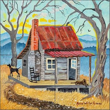 Landscape Tile Backsplash Appalachian Cabin Sunrise by Robin Wethe Altman Art Kitchen Bathroom Shower Ceramic Mural 8.5" x 8.5" on 4.25" Tiles