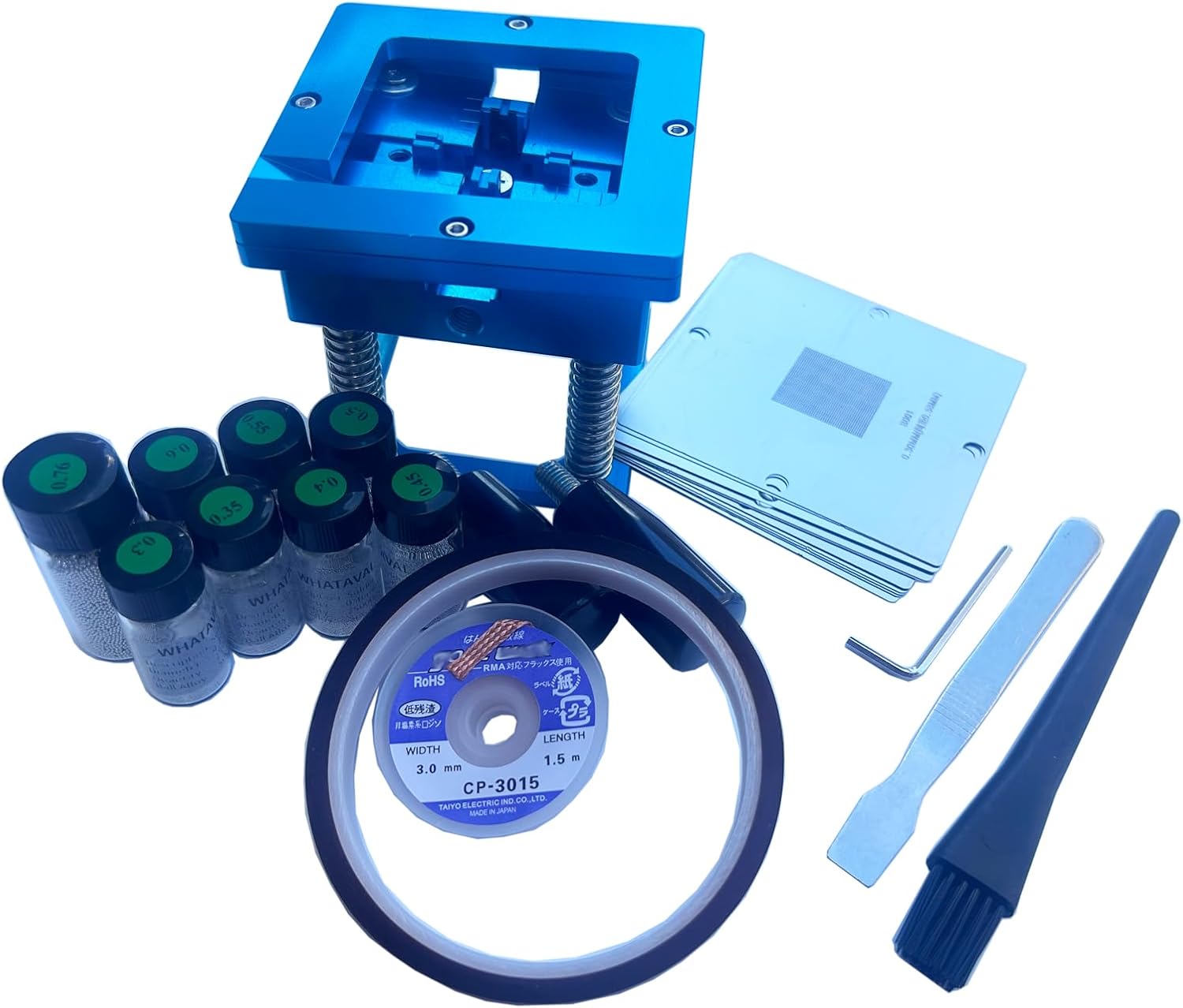 10pcs 90mm Universal Stencils, 8 Bottles of Balls 0.3 0.35 0.4 0.45 0.5 0.55 0.6 0.76, Rework Net Stainless Steel Template Mesh