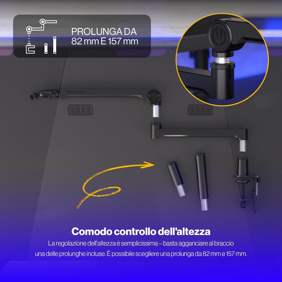 ENDORFY Broadcast Low Profile Boom Arm, Microfono Premium a basso profilo Smartfone e braccio luminoso con cavo, rotazione di 360 gradi
