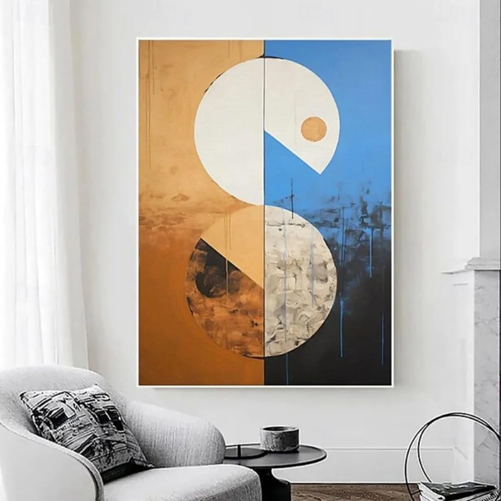 LTjiajuypd Beige Blue Wall Art Brown Abstract Painting On Canvas Modern Neutral Earthy Tone Office Home Interior Decoration(60x90cm)