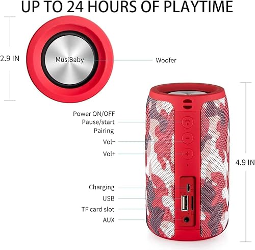 Miniatura 8 de MusiBaby - Bocina con Bluetooth 5.0, transportable al aire libre, impermeable, inalámbrica, doble emparejamiento, graves y estéreo potentes, 1,500