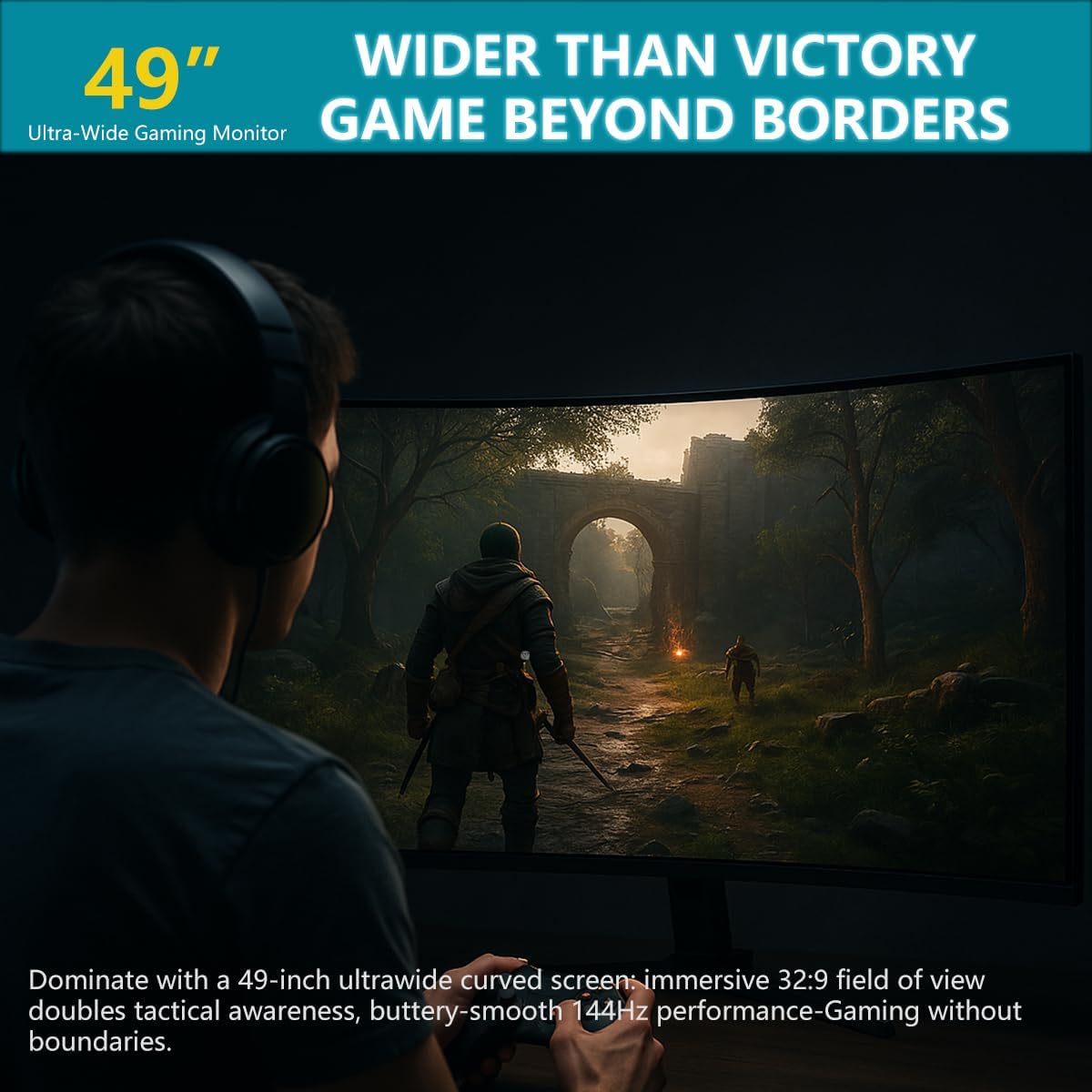 49” Curved Gaming Monitor, USB-C 65W, 144Hz Ultrawide, Built-in Speakers, DP, HDMI, PIP/PBP, 32:9 Dual FHD 3840x 1080P, Tilt/Swivel/Height Stand, R1500 Curve PC Monitor image 2 of 8 B0F269B5NN