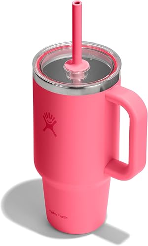 Hydro Flask 32 Oz Travel Tumbler with Handle, Clear Lid and Straw - Insulated Stainless Steel in 32 Oz Popstar Pink