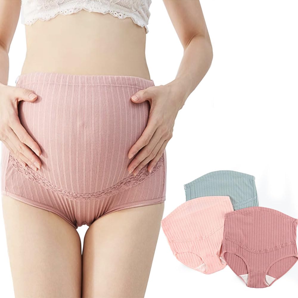 Oaygat 3 Pcs Women's Maternity Knickers High Waist Cotton Pregnancy Underwear Ladies Maternity Panties Adjustable Maternity Knickers Elastic Underwear Full Briefs for Women Female