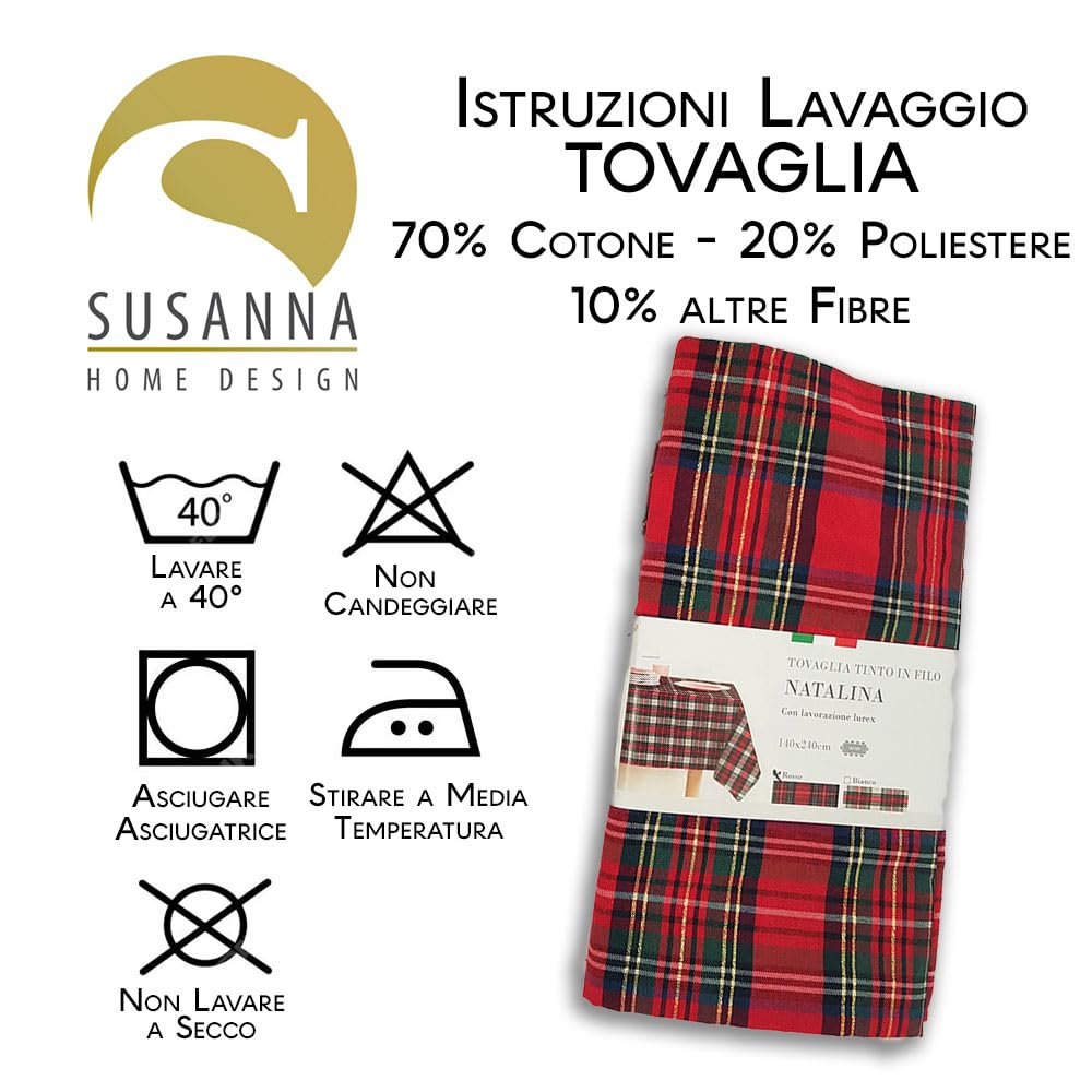 Riad Arredo Nappe De Noël Tartan Lurex - Fabriquée En Italie - Rectangulaire 140x300 Cm (14/16 Pers.) - Blanc