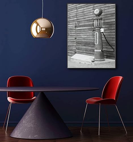 Miniatura 5 de Lienzo enmarcado para pared, diseño de bomba de gasolinera antigua en blanco y negro, impresiones en lienzo para sala de estar, dormitorio, oficina,
