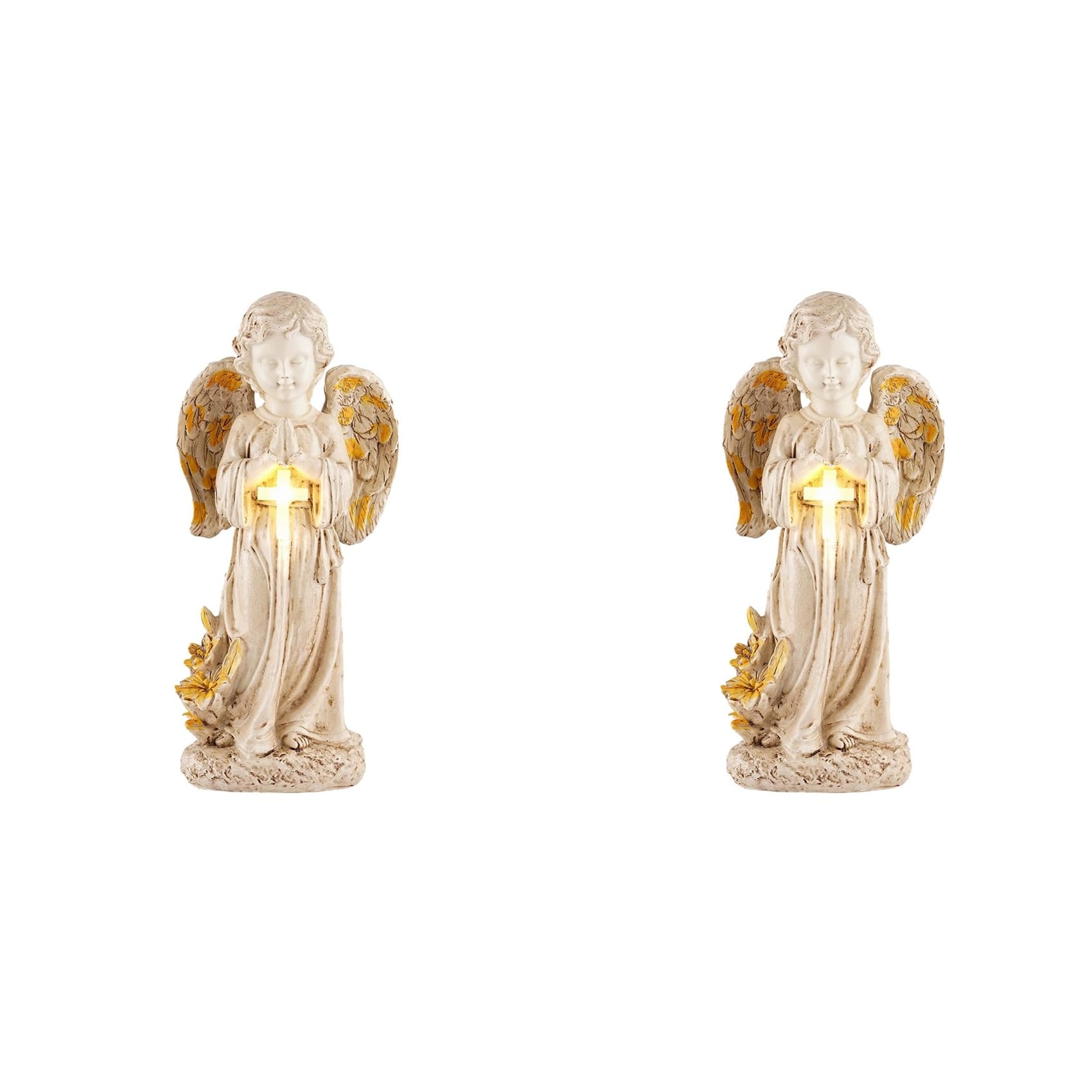 Vjsujehgy 2X Solar Angel Statues for Outside Garden,12 Inch Solar Angel Figurines Light for Cemetery Decorations,Yard Decor