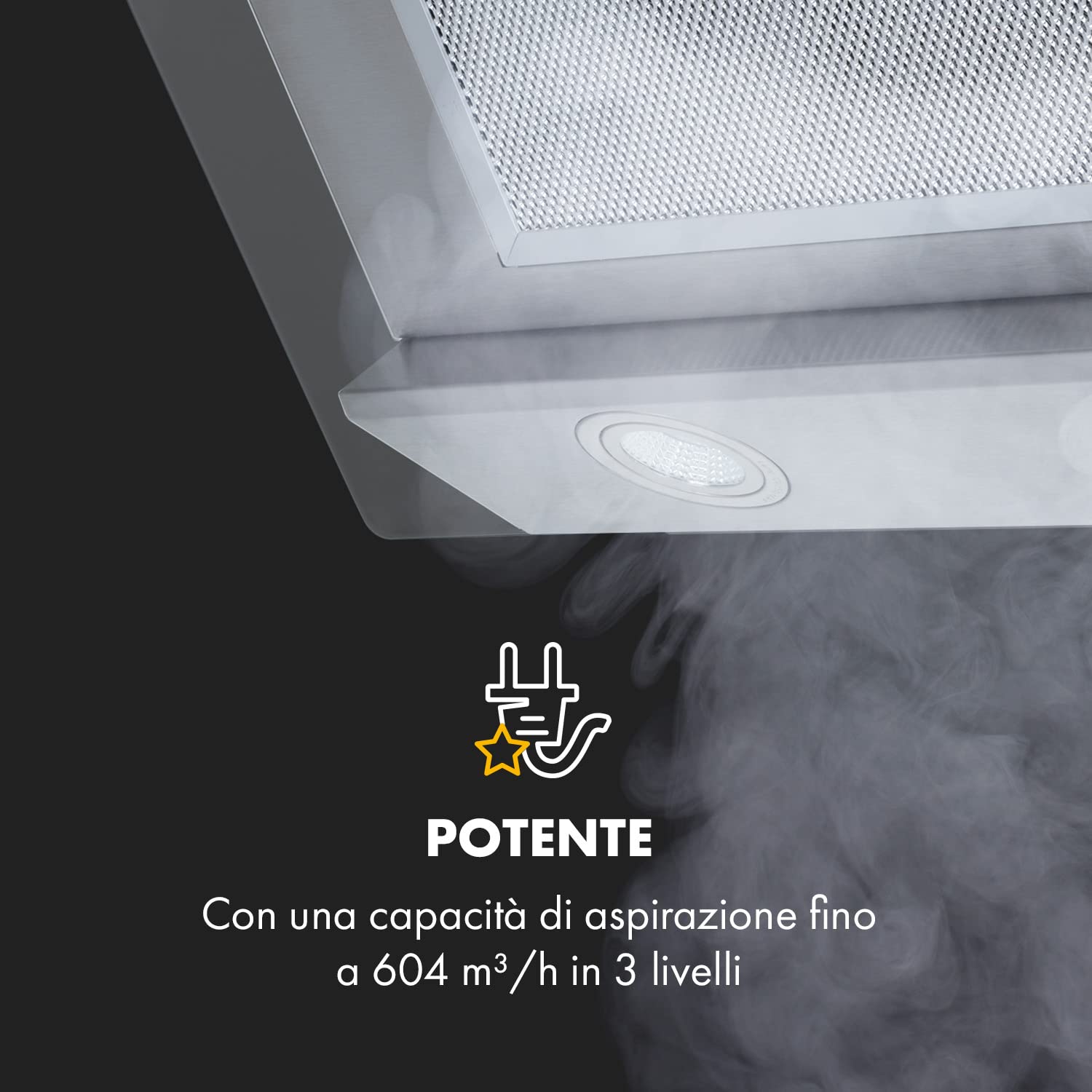 KLARSTEIN Balzac Cappa Inclinata - Ricircolo/Scarico, Silenziosissima, Pannello tattile, Luce LED, Filtro Antigrasso, Potenza di Scarico: 604 m³/h, 250 W, Argento, Tipo: Balzac Silent, 60 cm