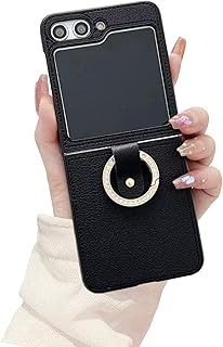 Miitoomo Capa para Samsung Galaxy Z Flip 5 com suporte de anel de glitter, capa rígida de policarbonato para Samsung Z Flip 5 5G Slim Fit (Z Flip 5, preto)