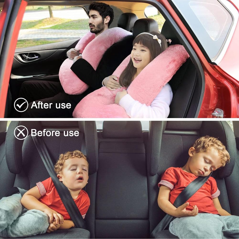 Cuscino da Viaggio, Cuscino da Viaggio per Bambini, Cuscino Multifunzionale A Forma di U per Auto, Supporti per Posteriore per Testa e Corpo (Rosa)