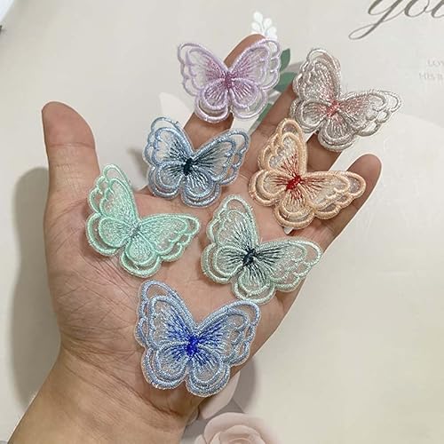 Jhesicx 14Pcs Butterfly Lace Trim, 3D Double Organza Layers Sequins Patches Fabric Sewing Embroidery, For Diy Hair Clips,Hair Claw,Hair Chain Pin,Curtain Decoration,Cloth Patch,Gift Package Wrapping #TOP3
